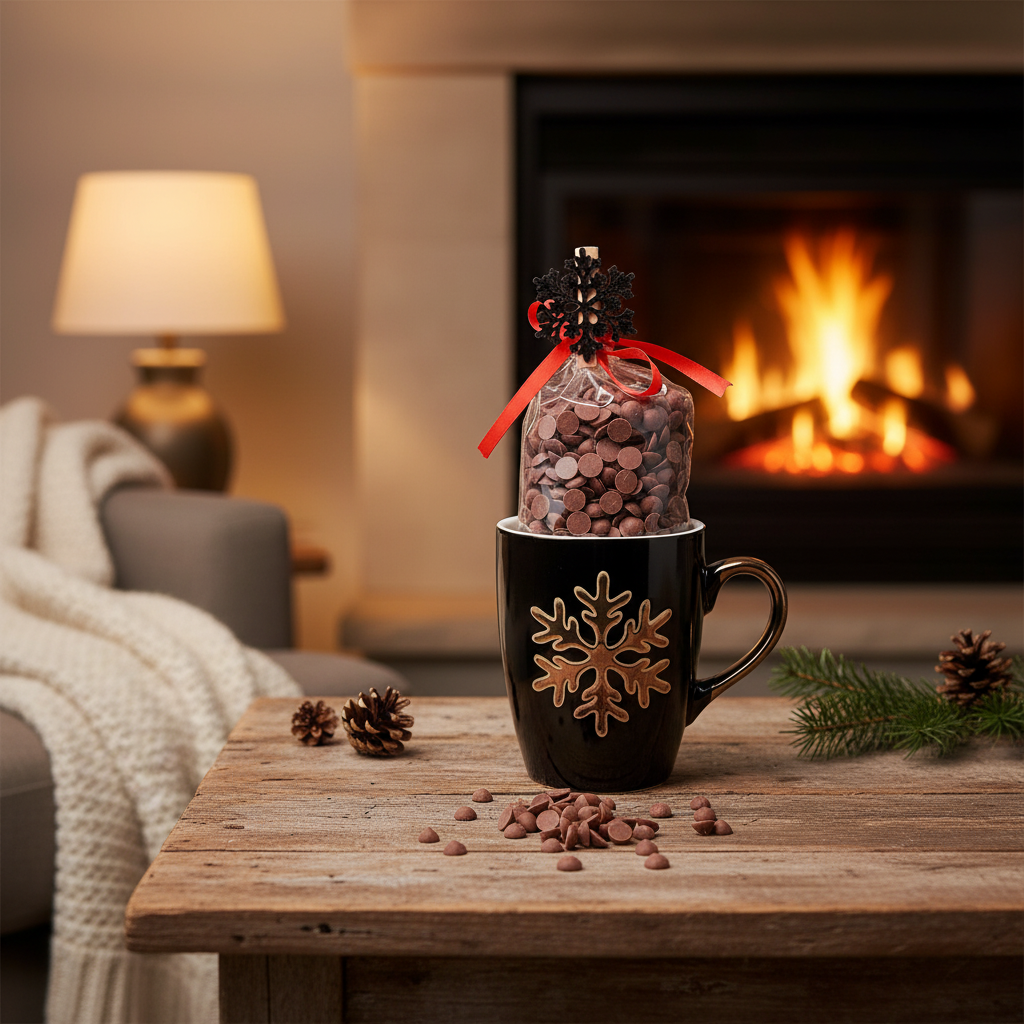 Warme pure chocolade in kop sneeuwvlokken (puur) 200 Grs