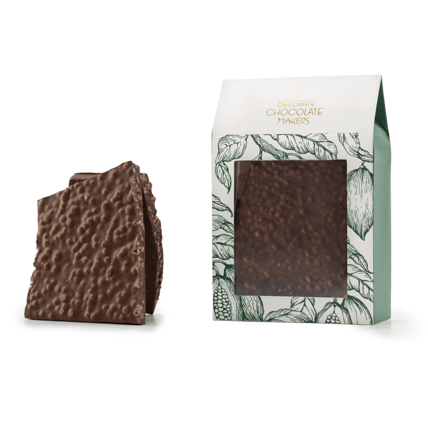 Gebroken melkchocoladerepen met gepofte rijst