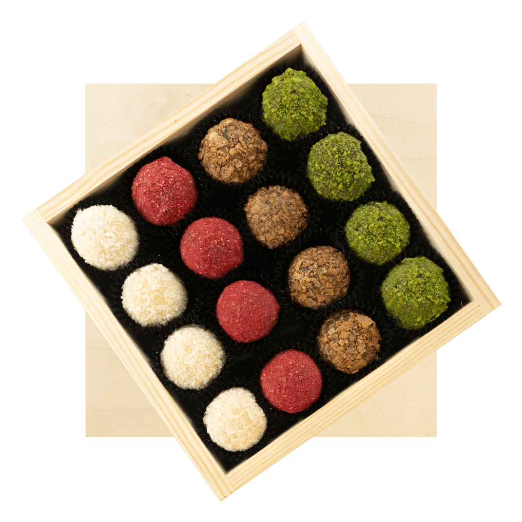 Houten geschenkdoos met 16 truffels