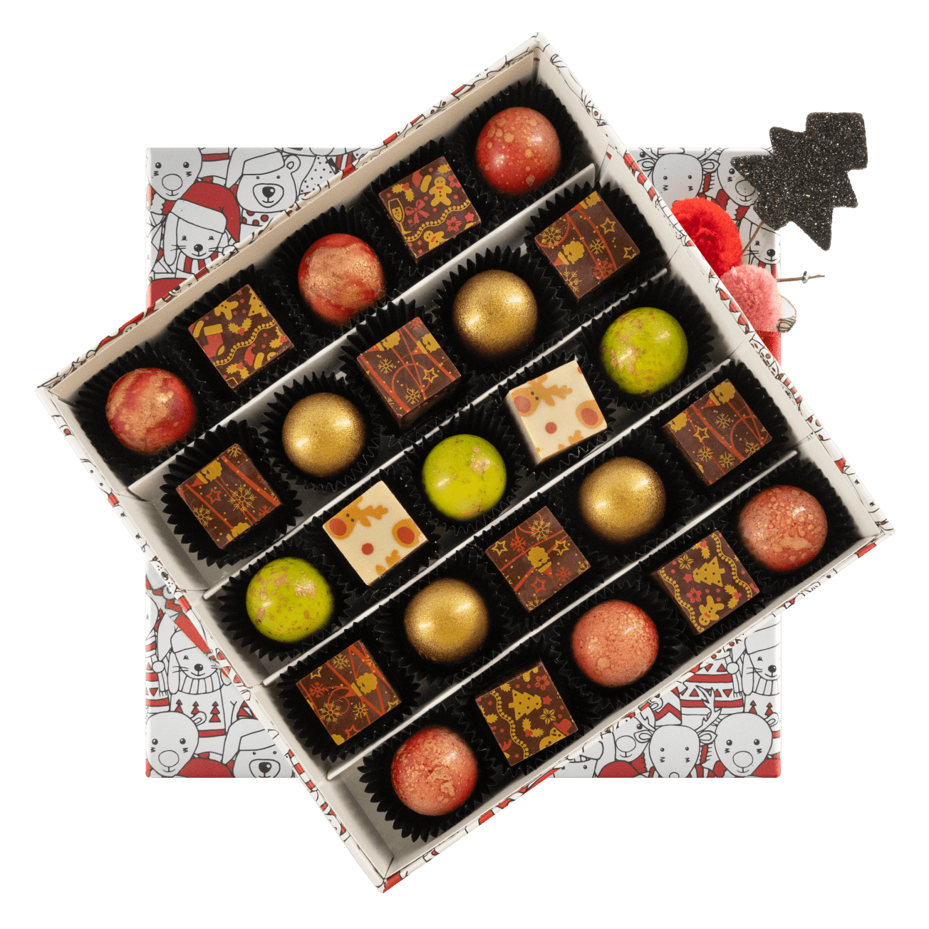 Kerstdoos 25 pralines 375g
