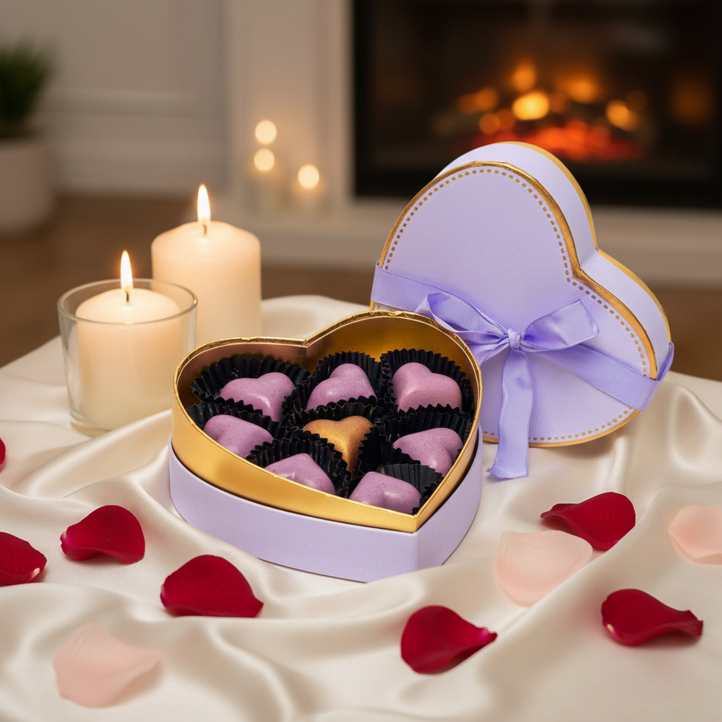 Paars hart doos van 9 Belgische pralines 135g