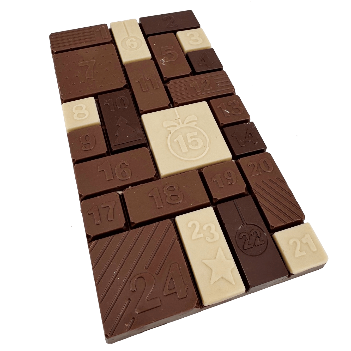 Kerst adventskalender reep van melkchocolade 200g