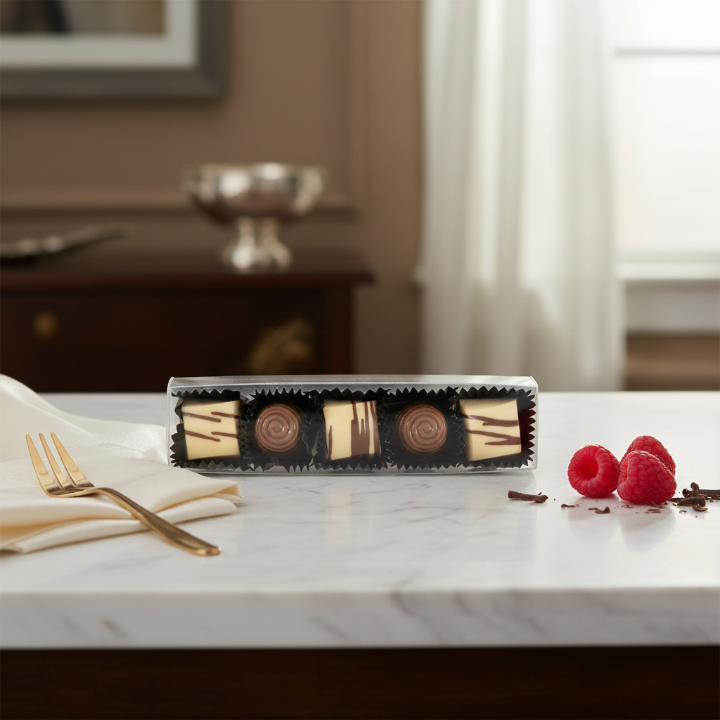 Stick van witte pralines (ganache, karamel) & melkpralines (praliné)