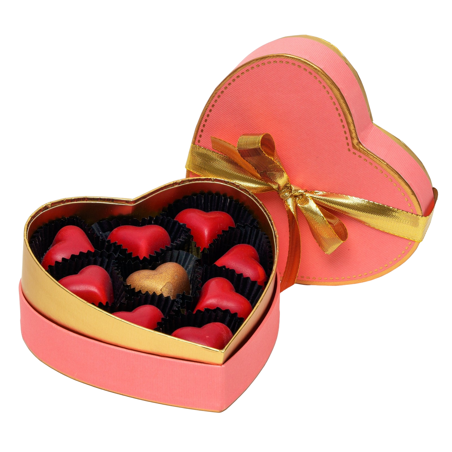 Roze hart doos van 9 Belgische pralines 135g
