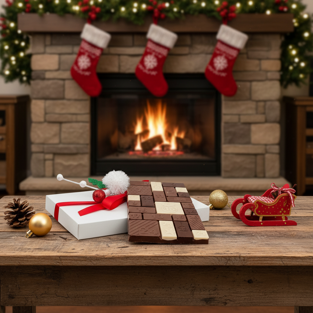 Kerst adventskalender reep van melkchocolade 200g