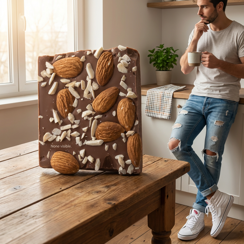 Gebroken melkchocoladerepen met amandel