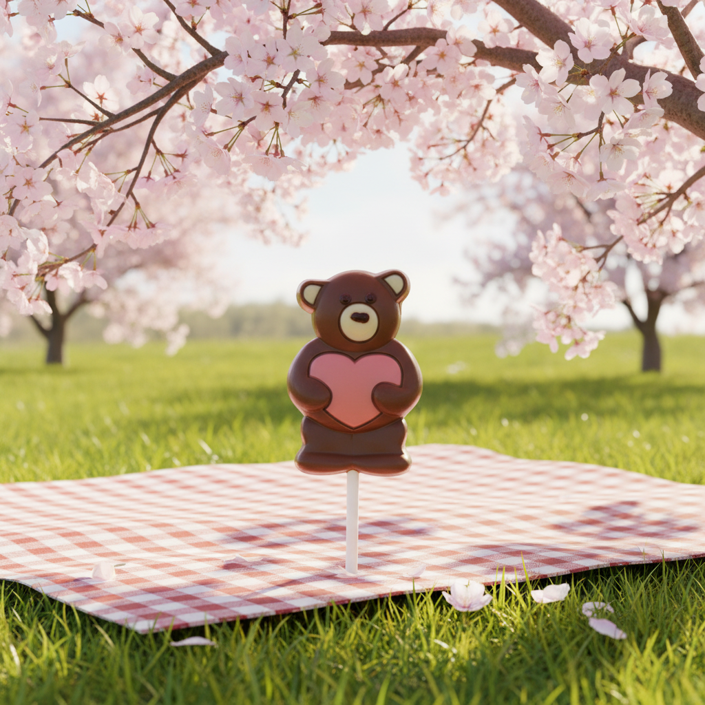 Melkchocolade roze hart teddybeer lolly 20g