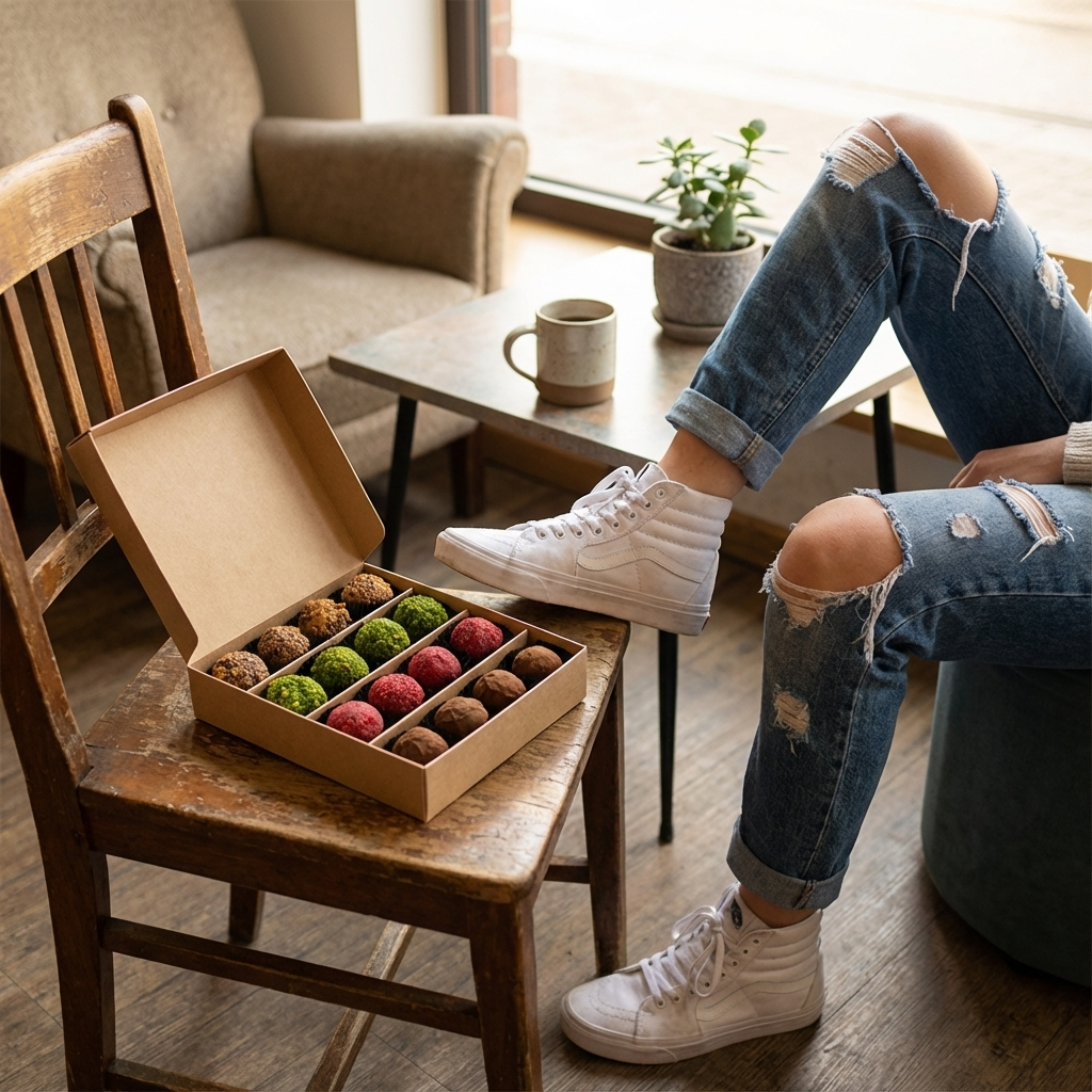 Mix van Belgische herfsttruffels in een donkerbruine geschenkdoos