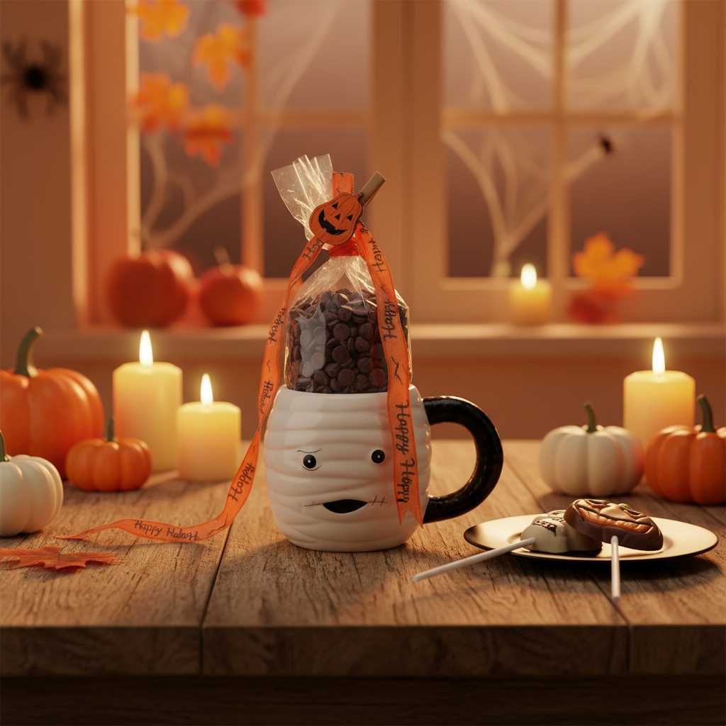 Donkere chocoladedruppels in beker mummie met lolly's