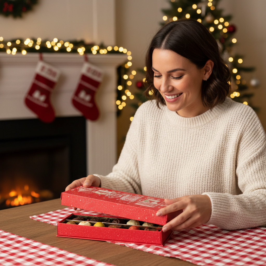 Kerstdorp doos 14 pralines en truffels 225g