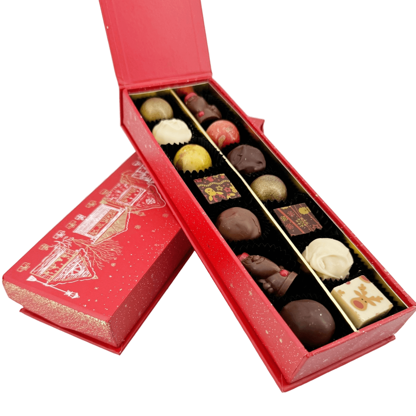 Kerstdorp doos 14 pralines en truffels 225g