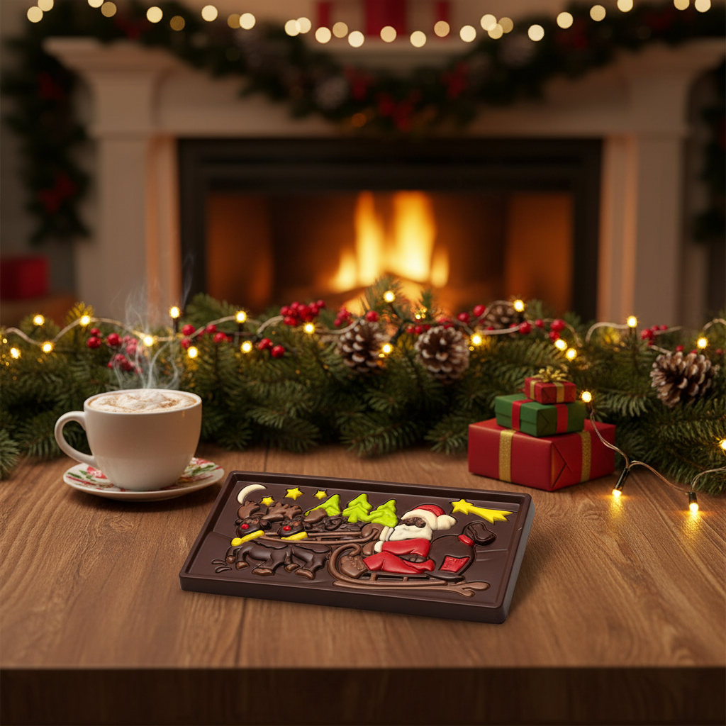 Zwarte chocoladereep Kerstman op slee 105g