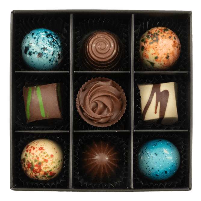 Luxe doos van 9 chocoladepralines 135g