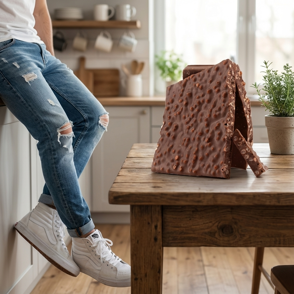 Gebroken repen pure chocolade met gepofte rijst