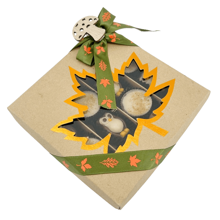 Mix van herfstpralines in een ambachtelijke geschenkdoos