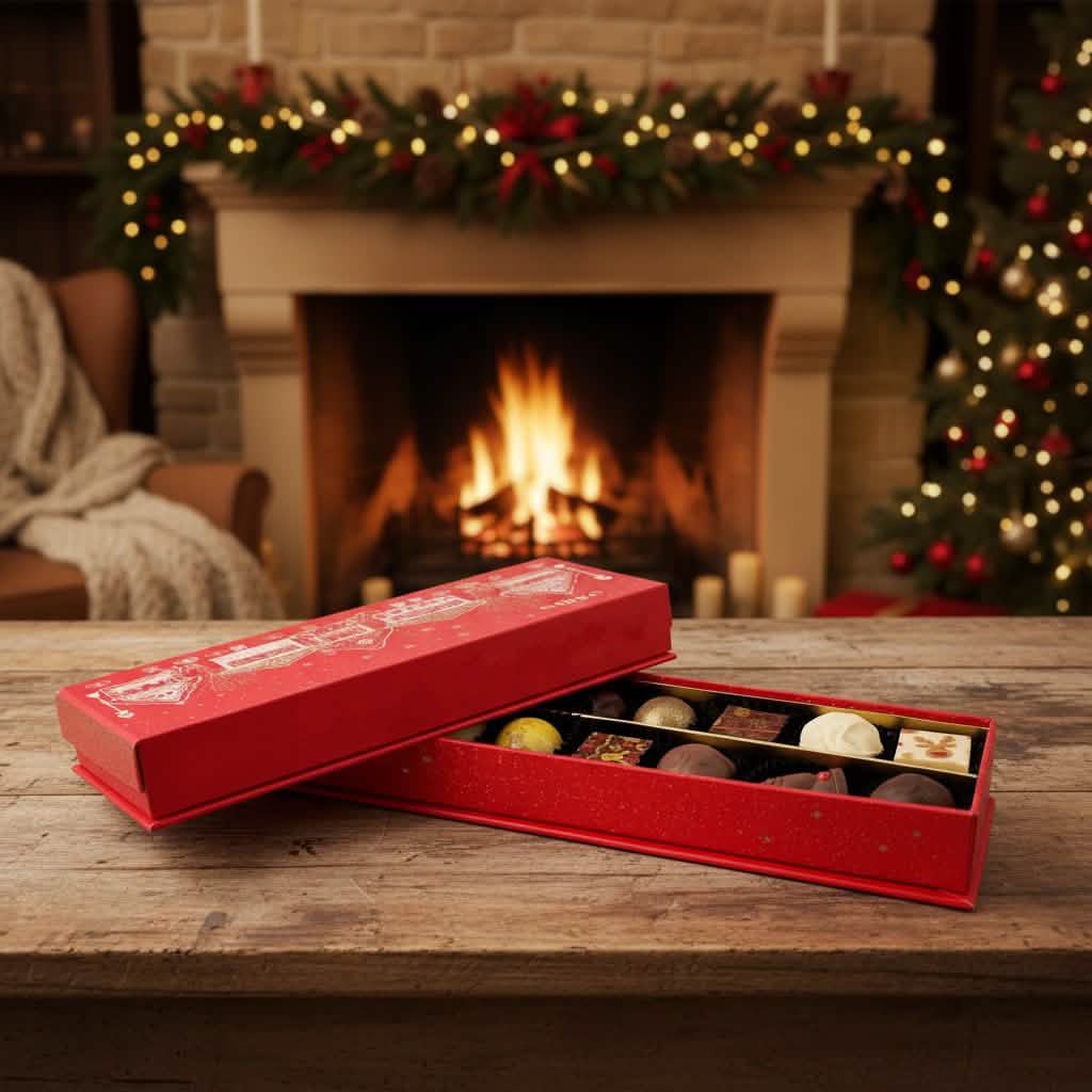 Kerstdorp doos 14 pralines en truffels 225g