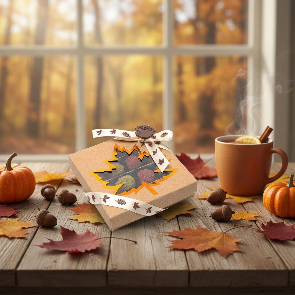 Mix van Belgische herfsttruffels in een bruine geschenkdoos