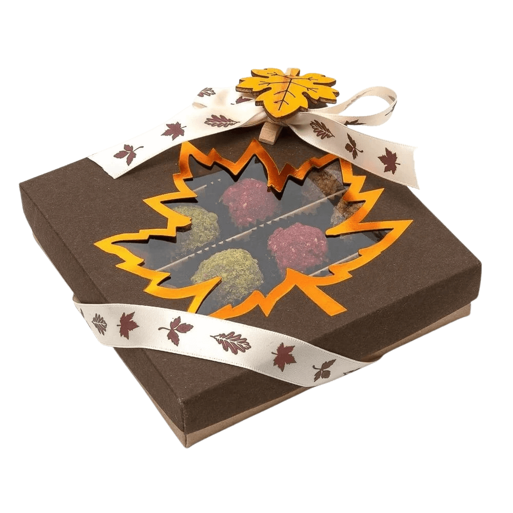 Mix van Belgische herfsttruffels in een donkerbruine geschenkdoos