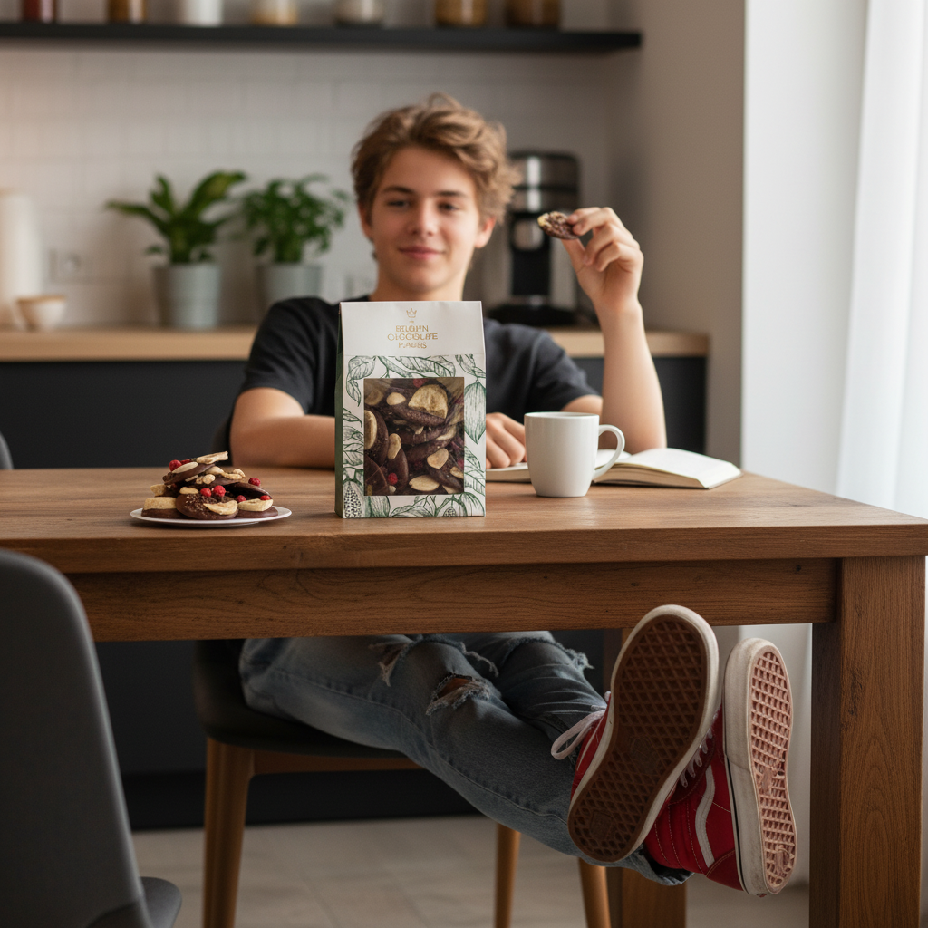 Melkchocolade mendiants met banaan, amandel en stukjes pecannoot