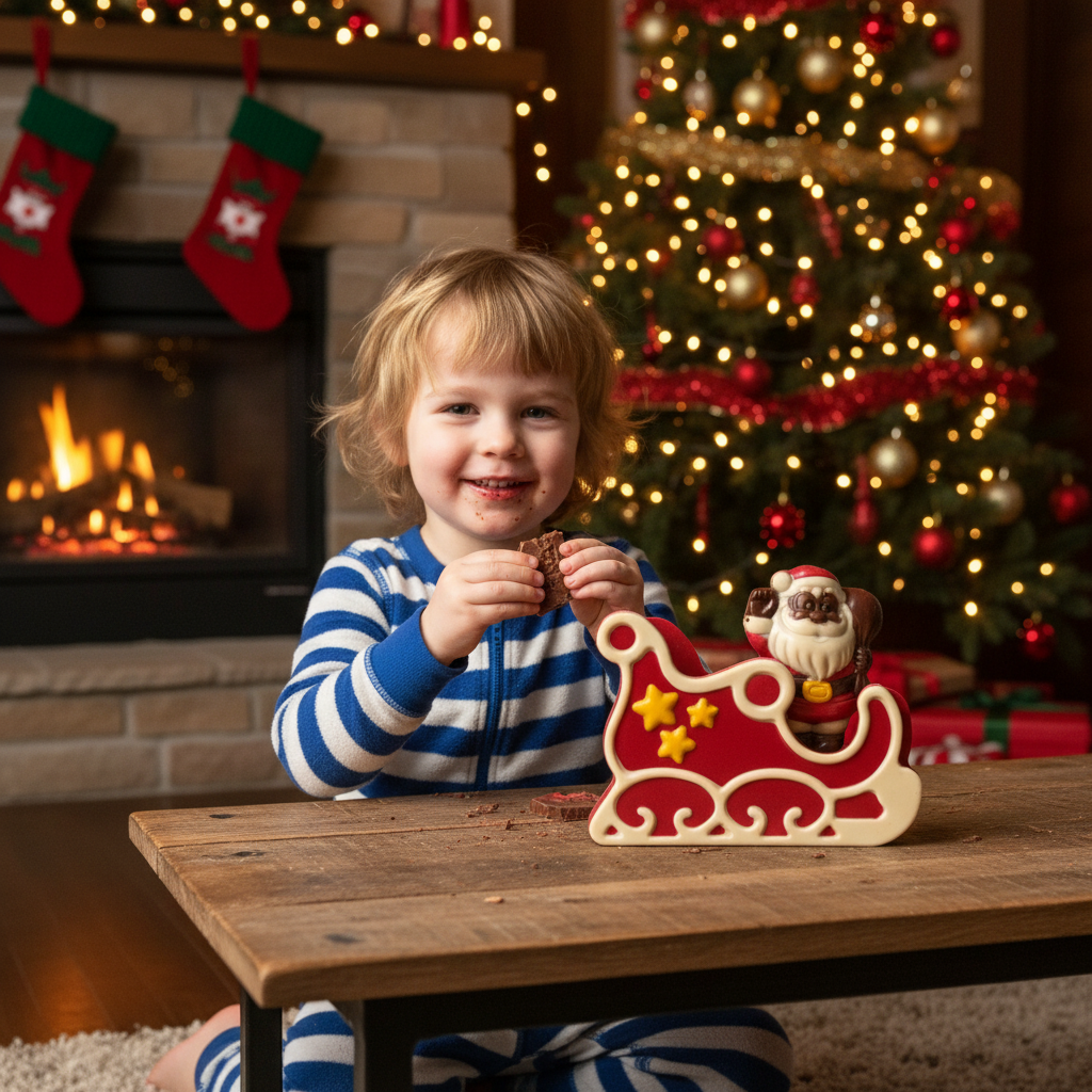 Feestelijke witte chocolade Kerstman in een arrenslee 180g