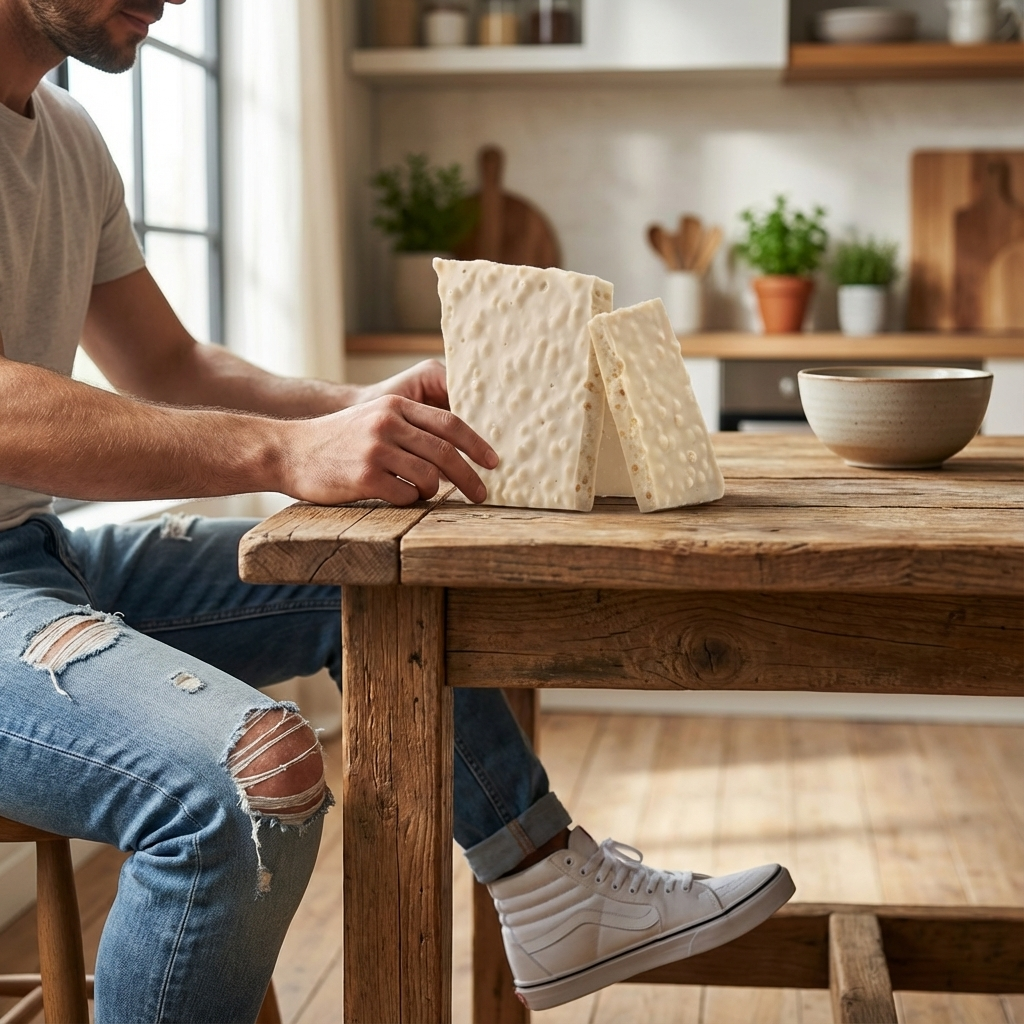 Gebroken witte chocoladerepen met gepofte rijst