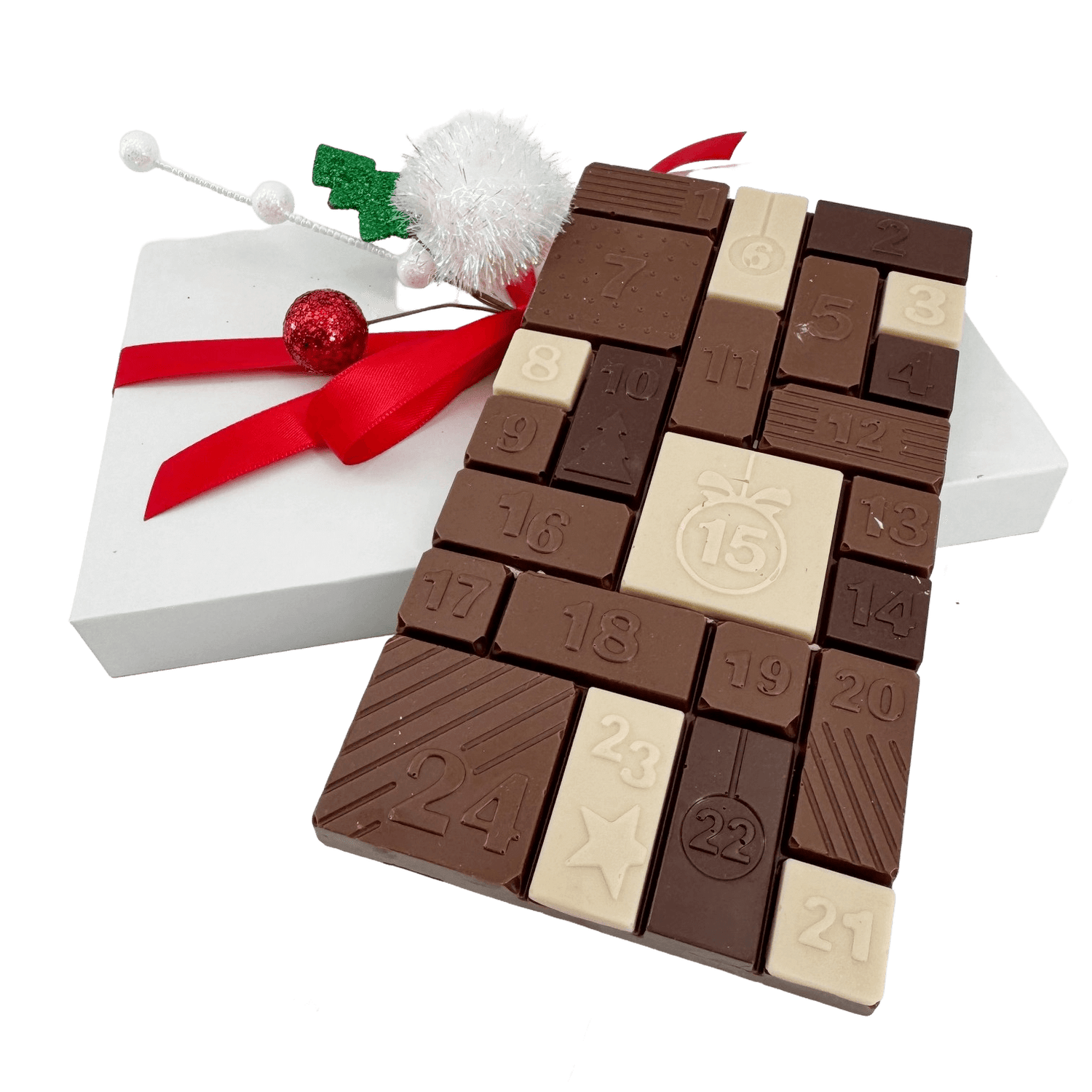 Kerst adventskalender reep van melkchocolade 200g