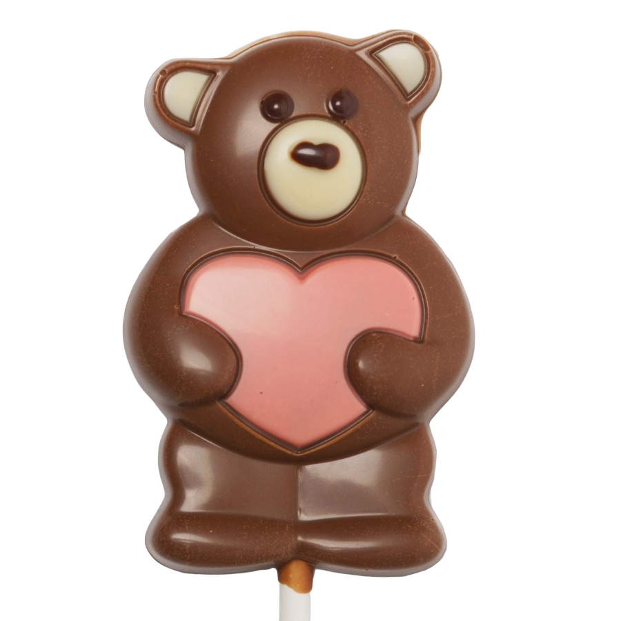 Melkchocolade roze hart teddybeer lolly 20g