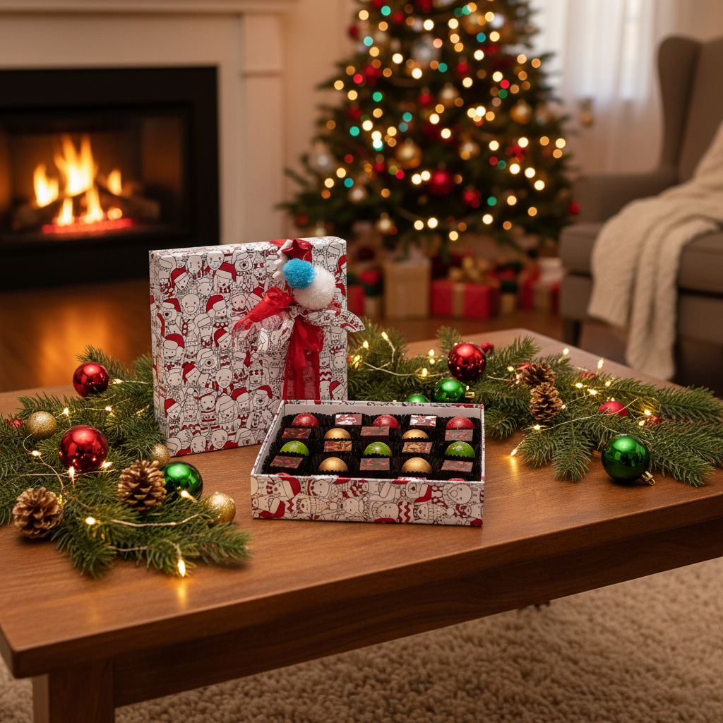 Kerstdoos 25 pralines 375g