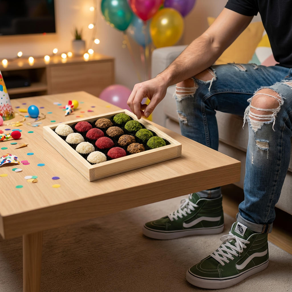 Houten geschenkdoos met 16 truffels
