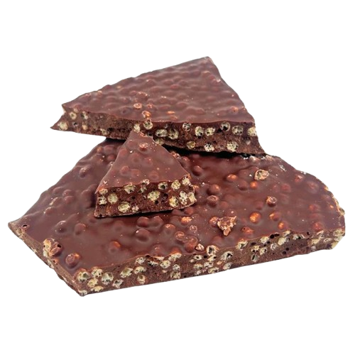 Gebroken repen pure chocolade met gepofte rijst