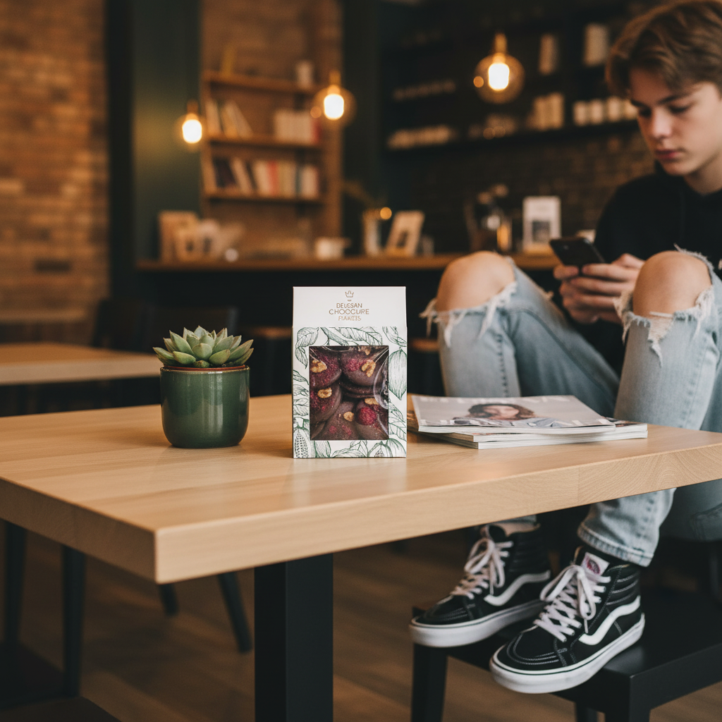 Mendiants van melkchocolade met stukjes walnoot, cranberry, zwarte bes en framboos