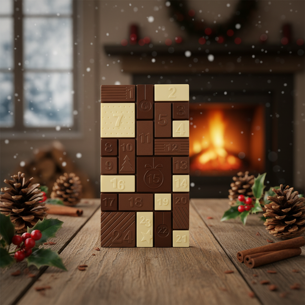 Kerst adventskalender reep van melkchocolade 200g