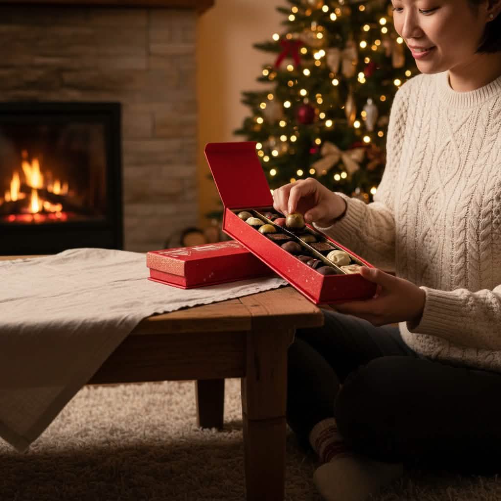 Kerstdorp doos 14 pralines en truffels 225g