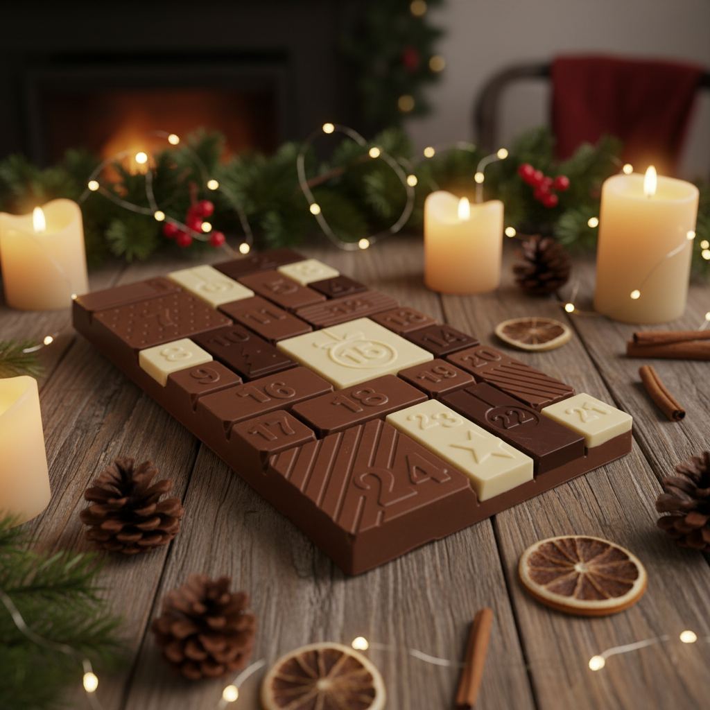 Kerst adventskalender reep van melkchocolade 200g