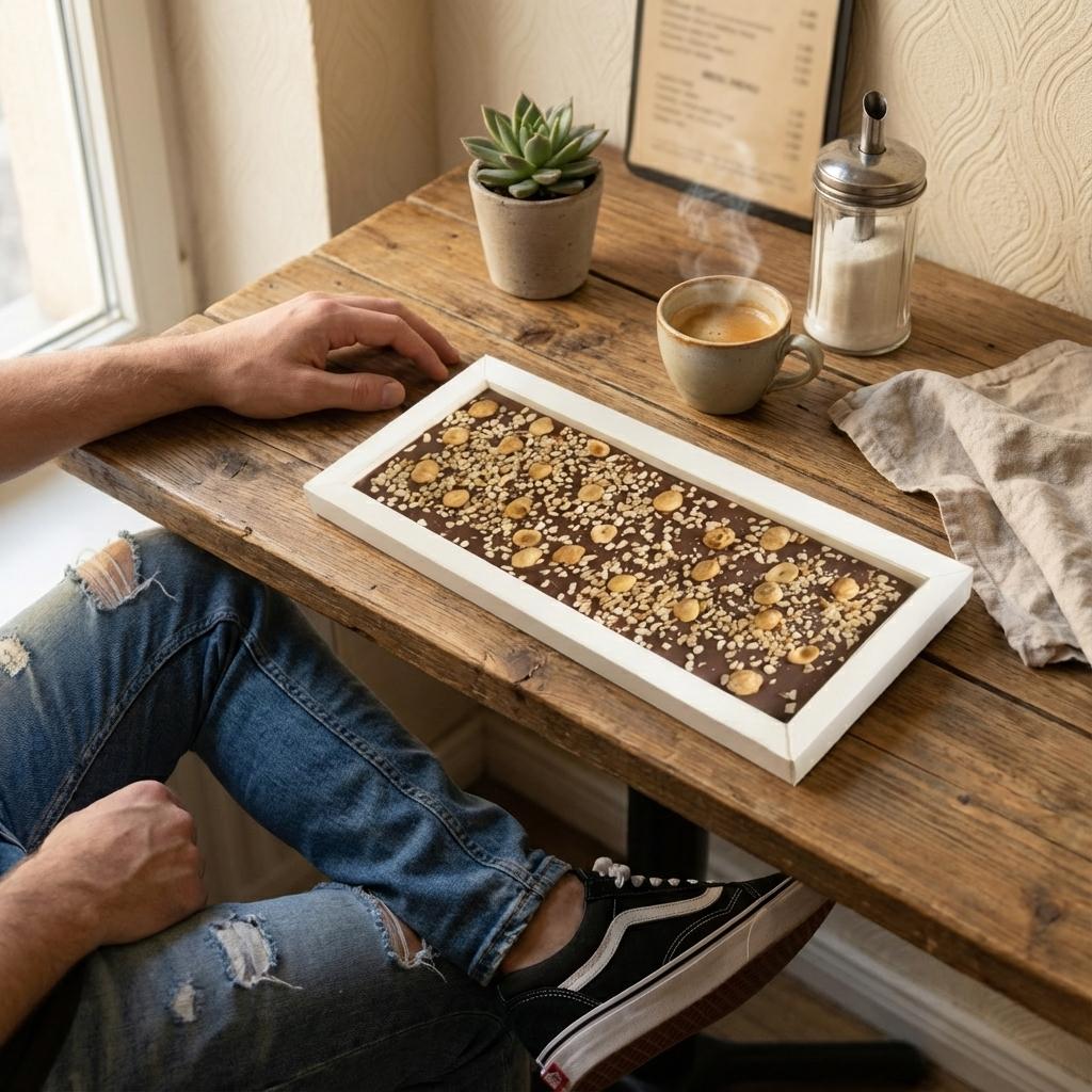 Fantasie melkchocoladereep 375 grs met hazelnootstukjes uit Piemonte