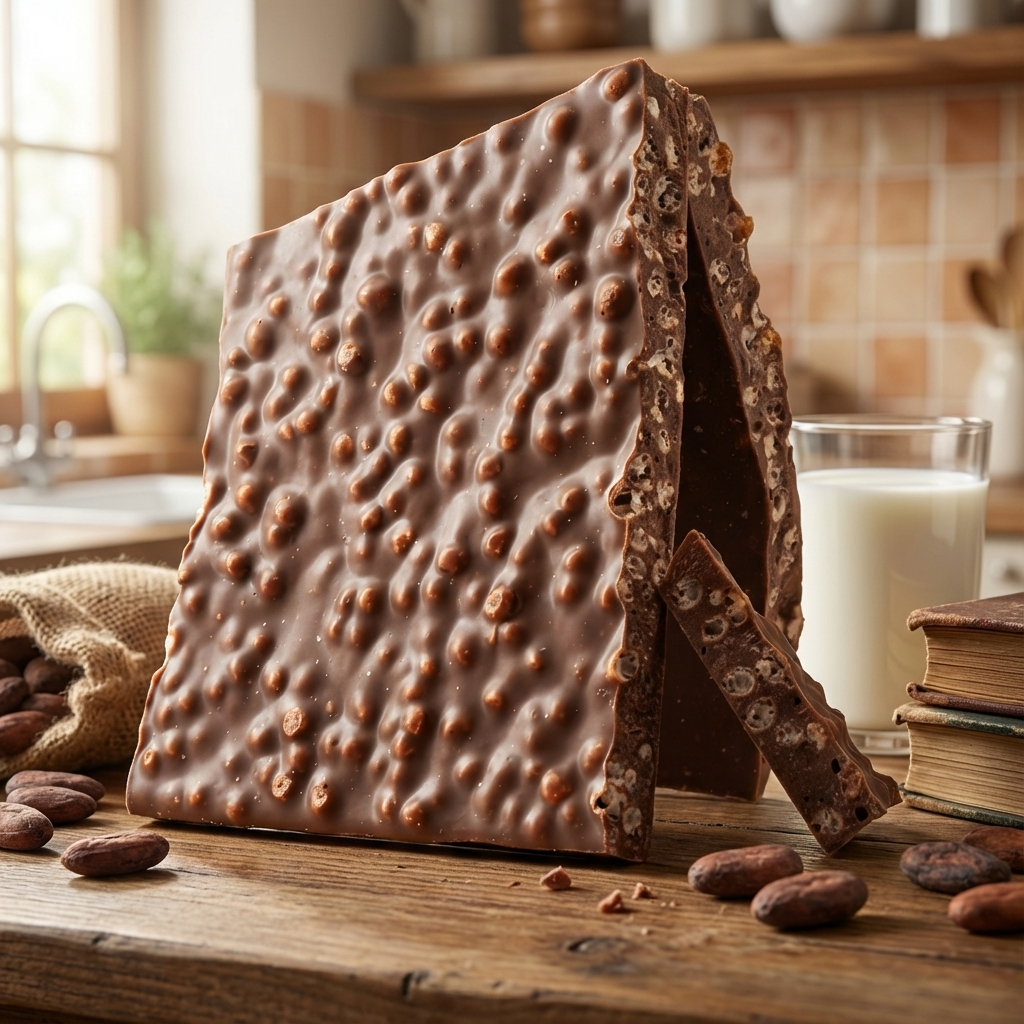 Gebroken melkchocoladerepen met gepofte rijst