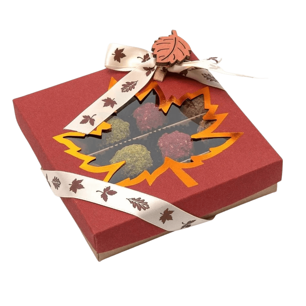 Mix van Belgische herfsttruffels in een rode geschenkdoos